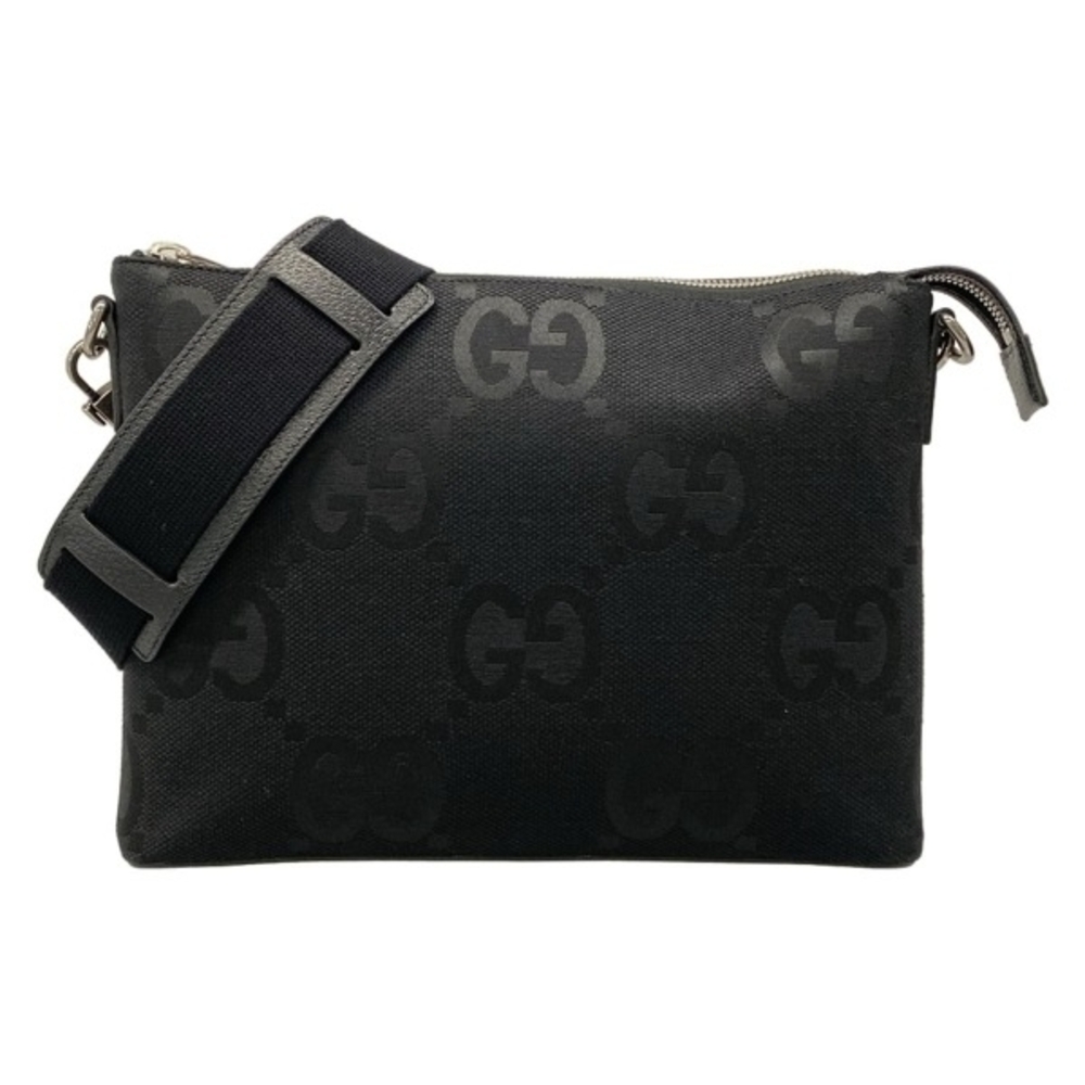 Gucci Shoulder Bag Jumbo GG Messenger Leather Black Detachable Strap